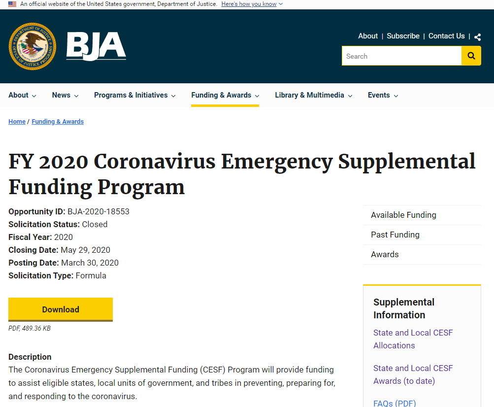 Department of Justice, COVID-19 Funding